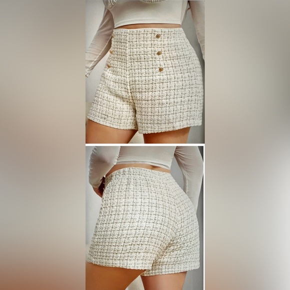 Di Di Classic Women’s Tweed Style Double-Button Front Sailor Shorts Beige ~New~ - Picture 5 of 12